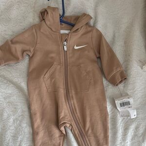 Nike Tan One Piece Footie with Hood and Full Length Zipper
